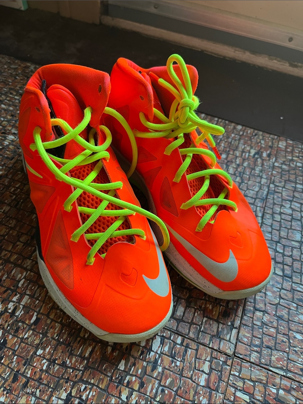 Nike Kids Bright Orange Sneakers with Neon Green Laces
